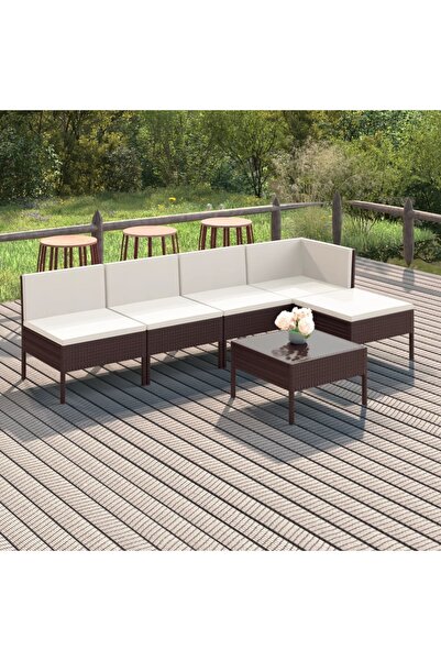 vidaxl Set mobilier de gradina cu perne, 6 piese, maro, poliratan
