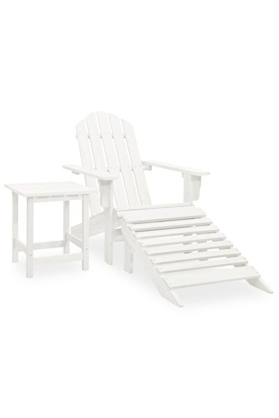 vidaxl Scaun de gradina Adirondack cu masa&otoman, alb, lemn de brad