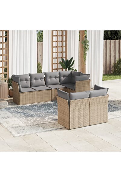 vidaxl Set canapele de gradina, 7 piese, cu perne, bej, poliratan