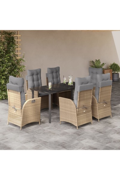vidaxl 7-piece garden table set with cushions, beige, polyrattan