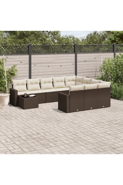 vidaxl Set canapele de gradina cu perne, 11 piese, maro, poliratan