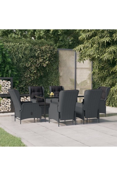vidaxl Garden furniture set, 7 pieces, dark grey, polyrattan
