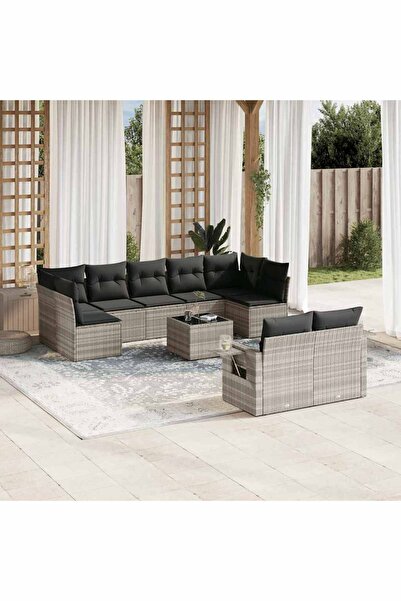 vidaxl Garden sofa set with cushions 10 pieces light gray polyrattan