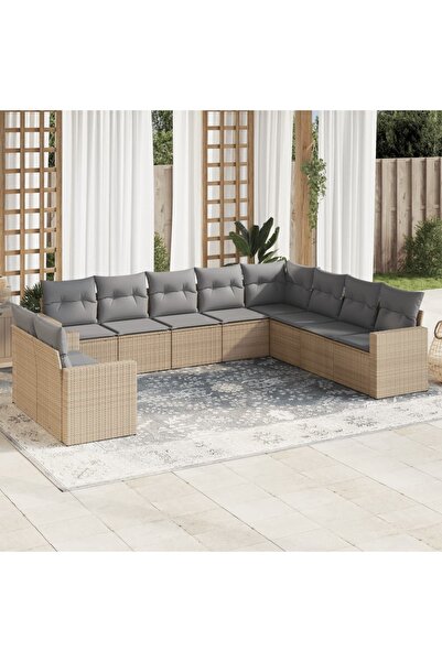 vidaxl Set canapele de gradina cu perne, 10 piese, bej, poliratan