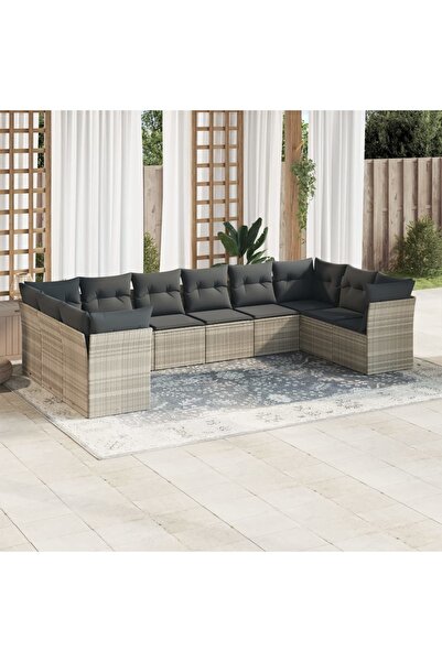 vidaxl Set canapele de gradina cu perne 10 piese gri deschis poliratan