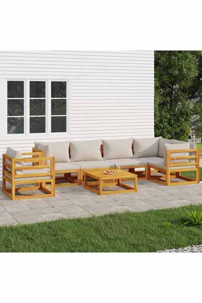 vidaxl Set mobilier gradina, perne gri deschis, 7 piese, lemn masiv