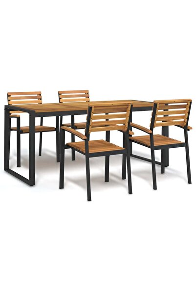 vidaxl Set mobilier de gradina, 5 piese, lemn masiv de acacia È™i metal