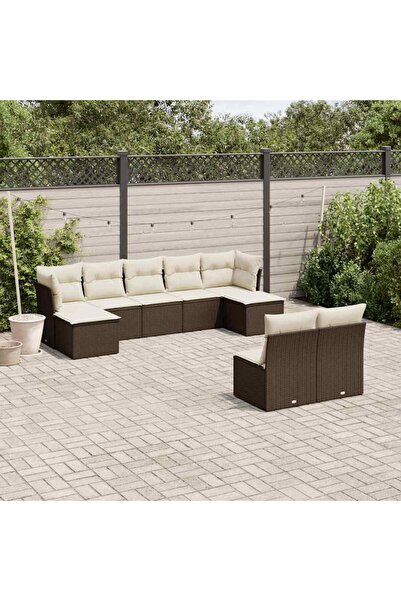 vidaxl Garden sofa set with cushions, 9 pieces, brown, polyrattan