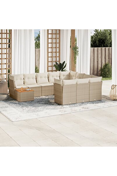 vidaxl Set canapele de gradina cu perne, 11 piese, bej, poliratan