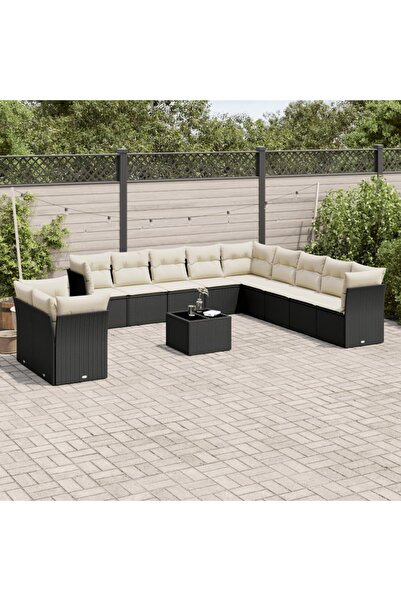 vidaxl Garden sofa set, 12 pieces, with cushions, black, polyrattan