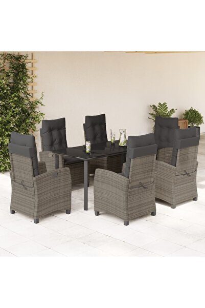 vidaxl Set mobilier de gradina cu perne, 7 piese, gri, poliratan