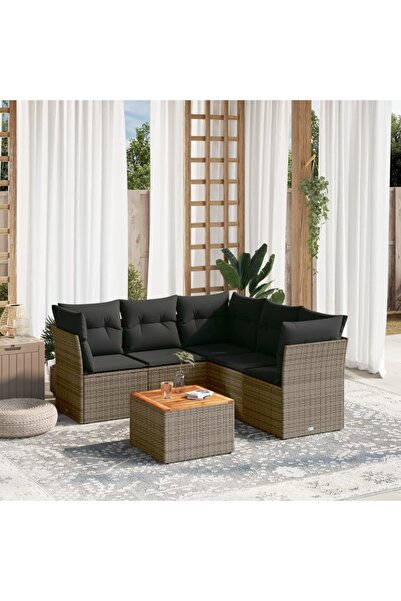 vidaxl Garden furniture set with cushions, 6 pieces, grey, polyrattan