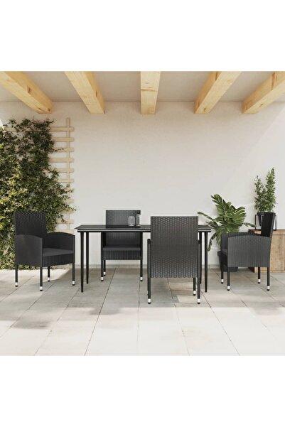 Concept Set mobilier de grădină, 5 piese, negru, poliratan și oțel