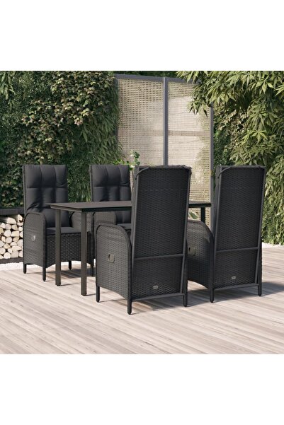 vidaxl Set mobilier de gradina cu perne, 5 piese, negru, poliratan