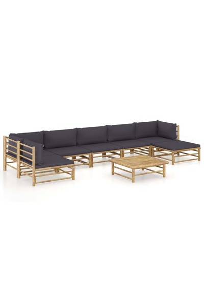 vidaxl Set mobilier de gradina cu perne gri a®nchis, 8 piese, bambus