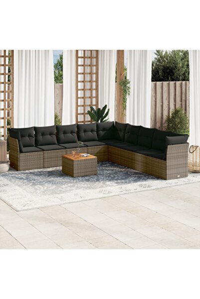 vidaxl Set mobilier de gradina cu perne, 10 piese, gri, poliratan