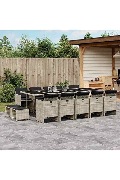 vidaxl Garden furniture set with cushions 15 pieces light gray polyrattan