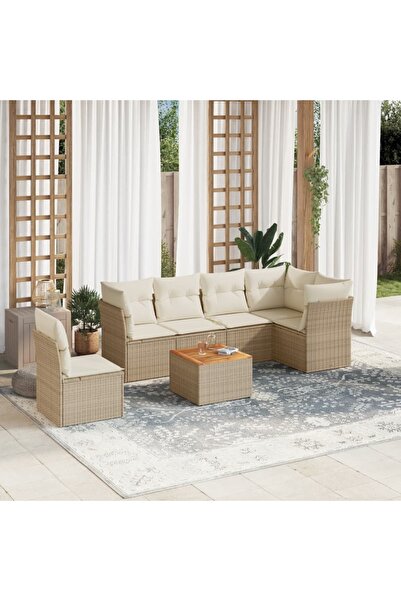 vidaxl Set canapele de gradina, 7 piese, cu perne, bej, poliratan
