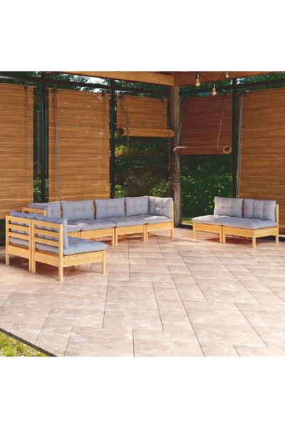 vidaxl Set mobilier de gradina cu perne gri, 8 piese, lemn masiv pin
