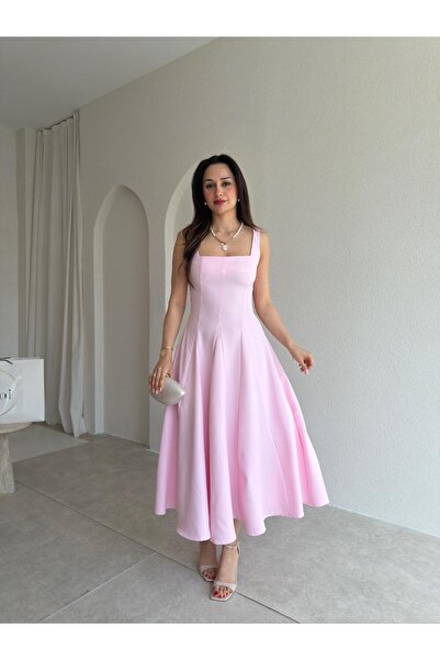 Mooi Butik Lavoi̇r Belted Midi Dress 5480 - Pink