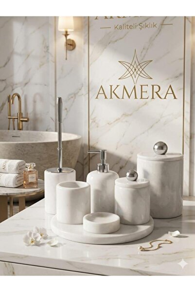 Akmera Home Tüm Parçası Mermer Ultra Lüks 7 Parça Banyo Seti