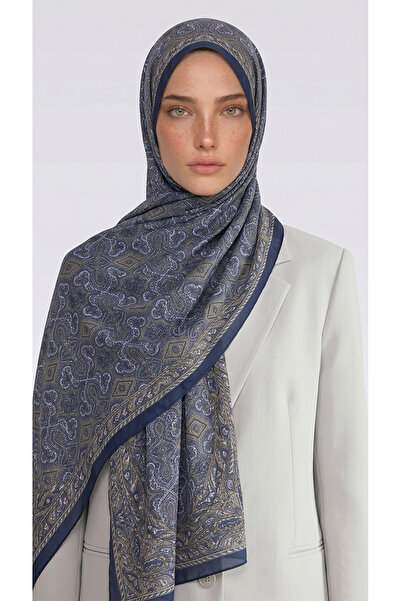 KARA Ahenk Patterned Cotton Shawl - Dark Blue