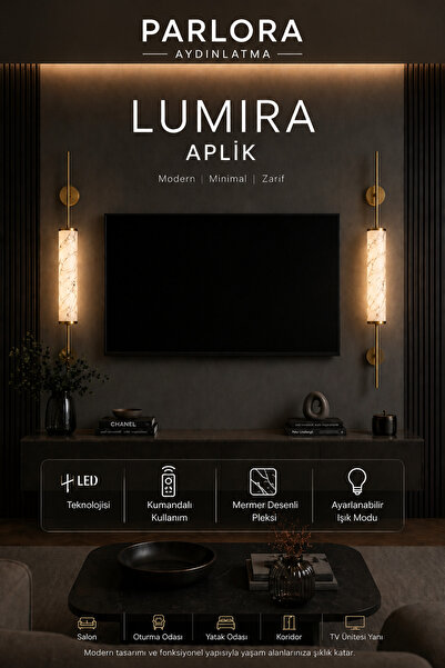 PARLORA Aydınlatma Lumira Serisi Kumandalı Gold Eskitme LED Aplik – Minimal P...