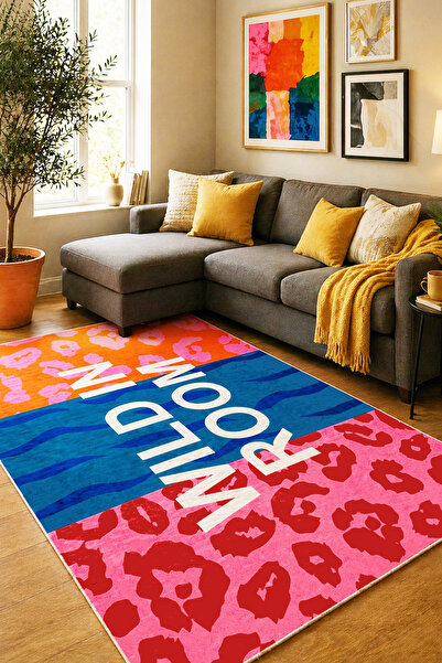 Chilai Home Wildleo Makinede Yıkanabilir Kaymaz Taban Leke Tutmaz Dijital Salon Halısı Mutfak Halısı ve Yolluk