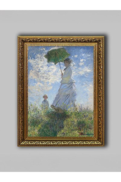 WoodyArts Femeie cu umbrelă - Cadru auriu anticat