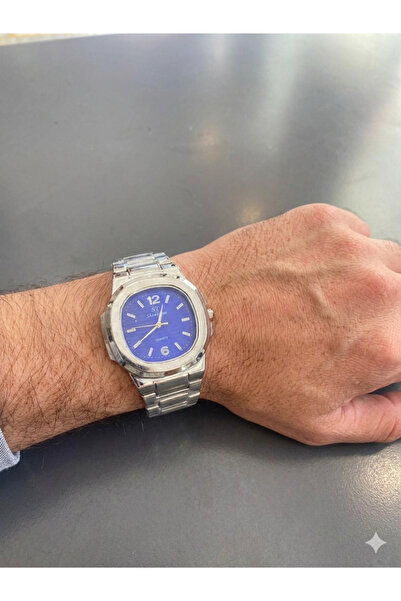 More Black Men's Wristwatch Metal Band Blue Dial Silver Color with Date Display