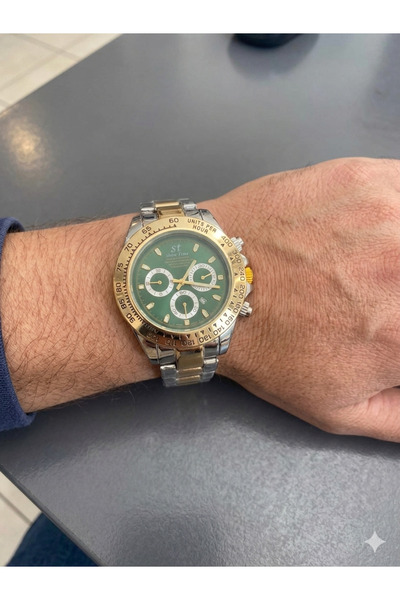 More Black Gold Color Green Dial Steel Case Wristwatch