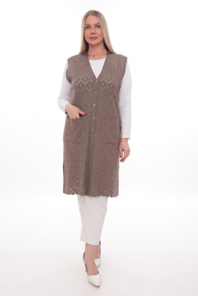 İKSUN Women's Mercerized Pocketed Buttoned Rolax Knitwear Seasonal Long Mothe...