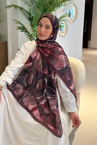 lamelif Brush Pattern Soft Shawl Claret Red