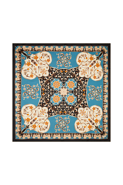 Vakko PETROL ÇİÇEK DESENLİ TWILL EŞARP