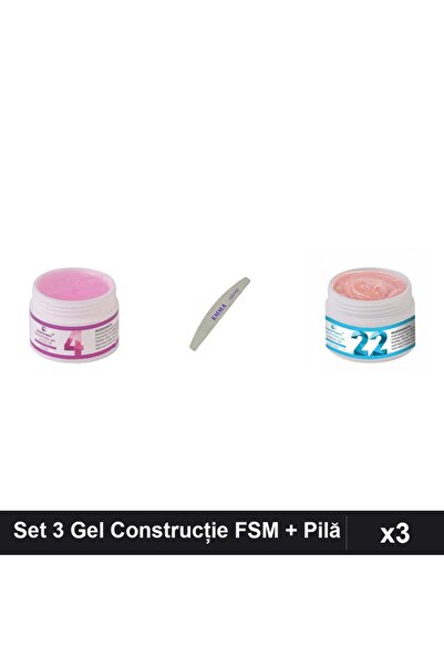Makeup Set 3 Gel Construcție UV LED FSM 15g, Nuante 04 și 22 + Pilă EMMA 120/150