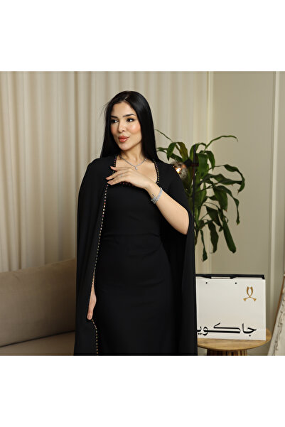 JAQUEEN جلابية فاخر بالون الأسود بتصميم عصري