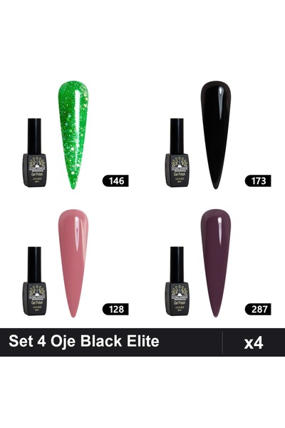 Makeup Set 4 Oje Semipermanente Black Elite 8ml, Nuante 146 173 128 287, Mani...