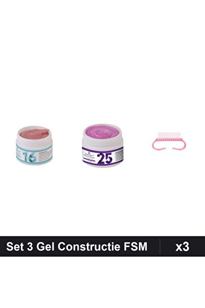 Makeup Set 3 Gel Constructie UV LED FSM 15g, Nuante 16 25, Periuta Praf Roz, ...