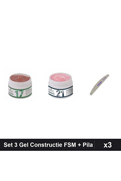 Makeup Set 3 Gel Constructie UV LED FSM 15g, Nuante 17 si 21, cu Pila EMMA 10...