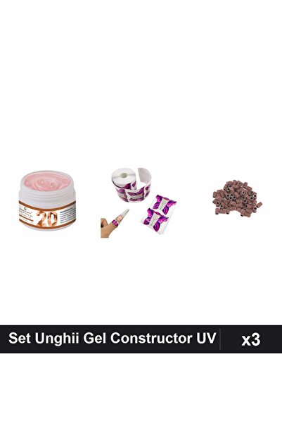 Makeup Set 3 Piese Gel Constructor UV LED 15g, Sablon Fluture 100 Buc, Rezerv...