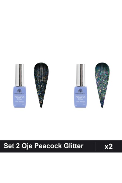 Makeup Set 2 Oje Semipermanente Peacock Glitter 8ml, Nuante 04 09, Manichiură...