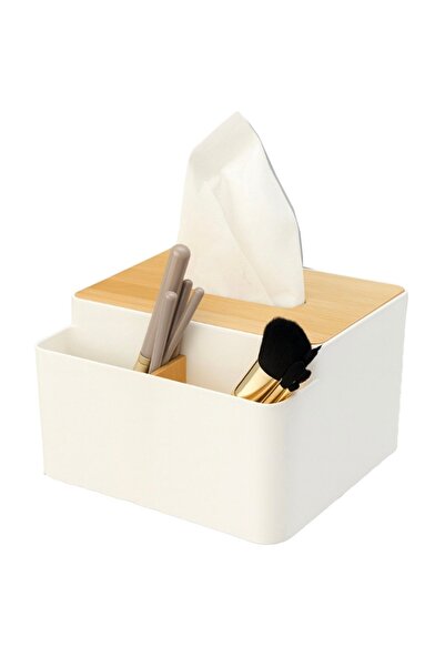 PUFO Bamboo Napkin Box with Accessory Storage Stand, Multifunctional Organize...