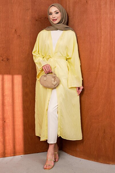 İmajButik Yellow Waist-Tie Long Kimono