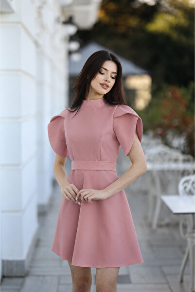 MEİZA KADIN GÜL KURUSU DİK YAKA KUŞAKLI ABİYE/ MEZUNİYET ELBİSESİ