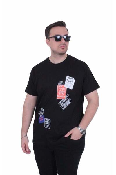 Starbattal Men's Oversize Crew Neck T-Shirt One Time 26156 Black