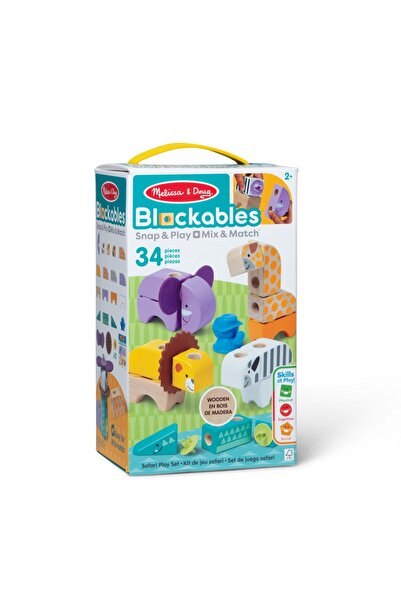 Melissa and Doug Set de construcție din lemn cu animale de safari