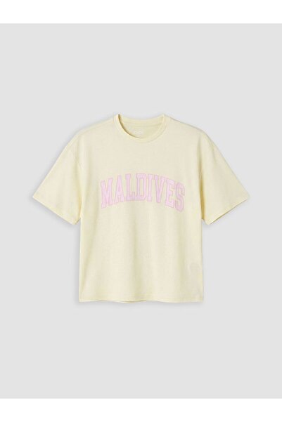 LC Waikiki تي شيرت نسائي مطبوع عليه XSIDE Crew Neck Maldives