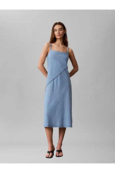 Calvin Klein Women's Thin Strap Denim Plain Fabric Long Length Regular Fit Bl...