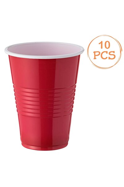 Zumzeria Set of 10 Red and White Disposable Plastic Cups 270ml