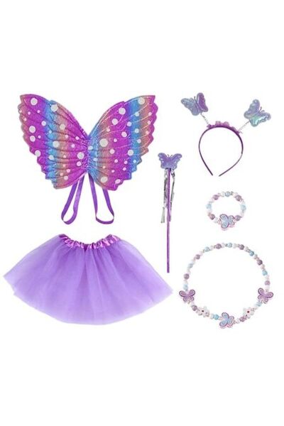 OEM Costum de zână pentru fete, 6 piese, cu aripi de fluture, fustă tutu, bag...